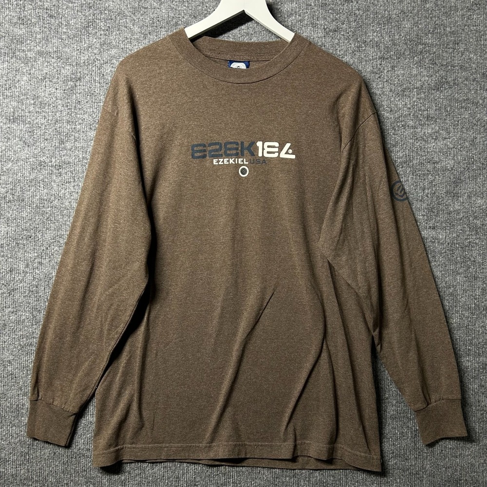 Vintage Ezekiel Long Sleeve T-Shirt Mens Brown Logo Graphic Y2K USA Made - Large